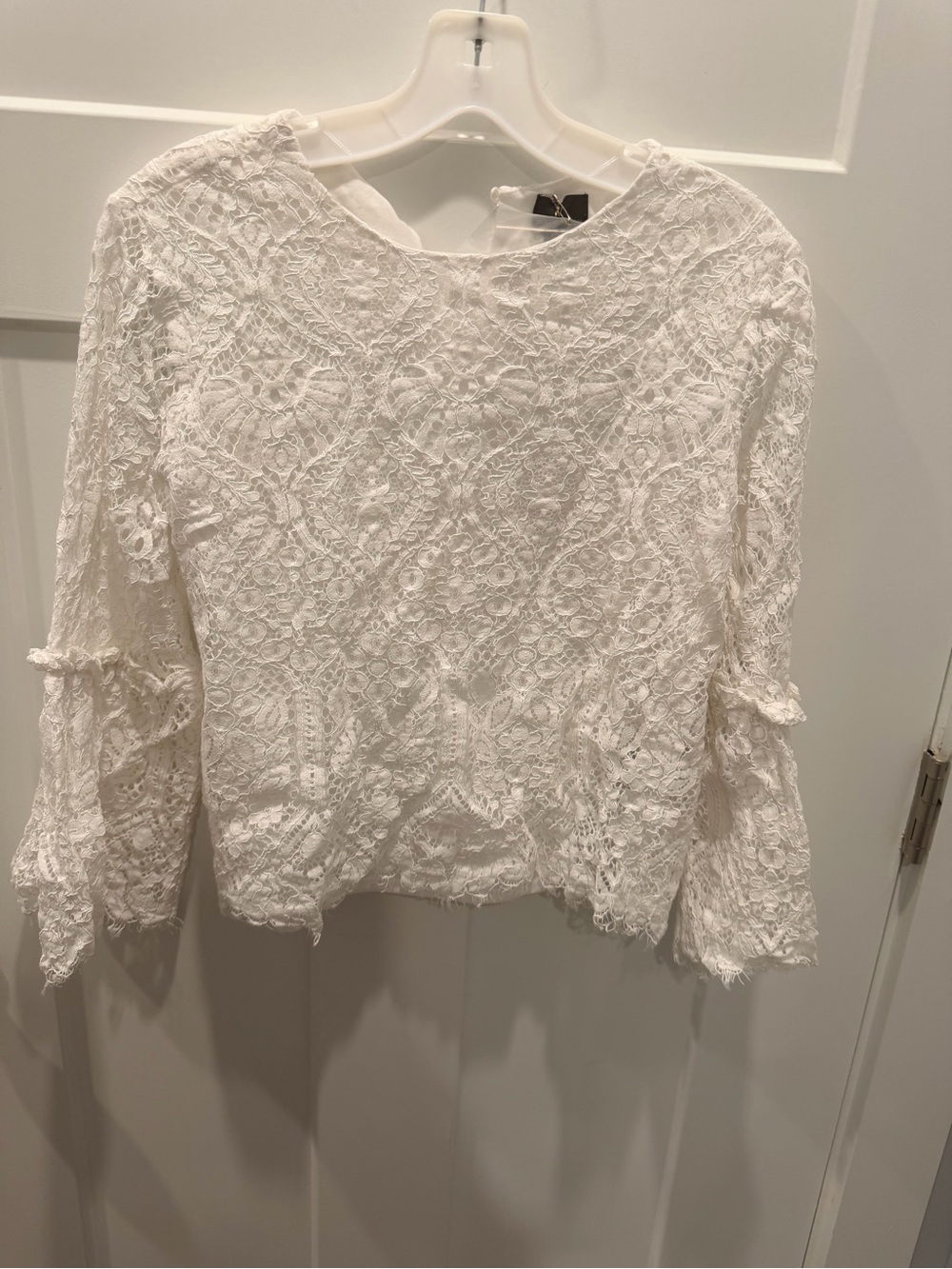 Worthington White Lace Bell Sleeve Blouse Size M Romantic Boho Top